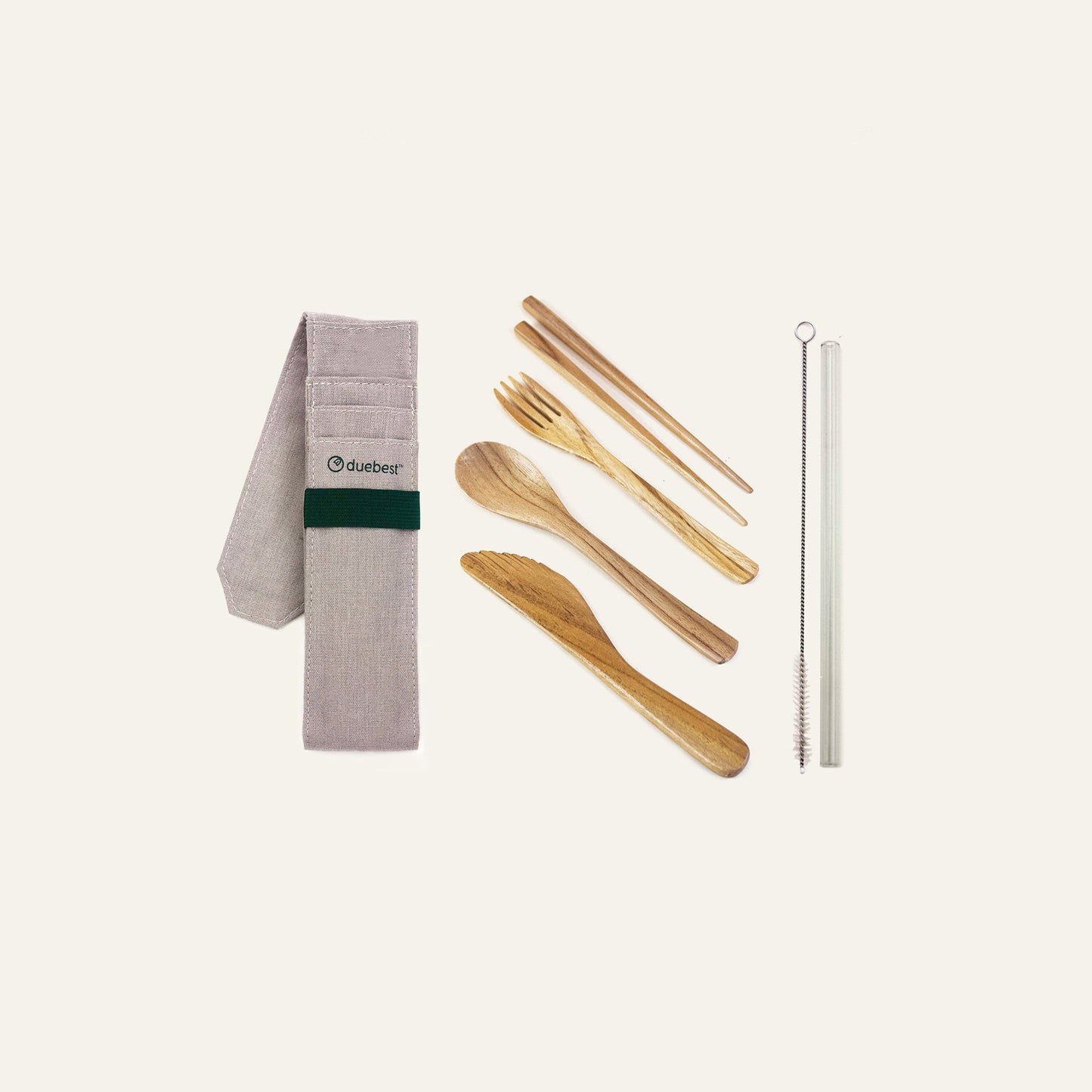 Duebest Reusable Wooden Cutlery Set & Straw